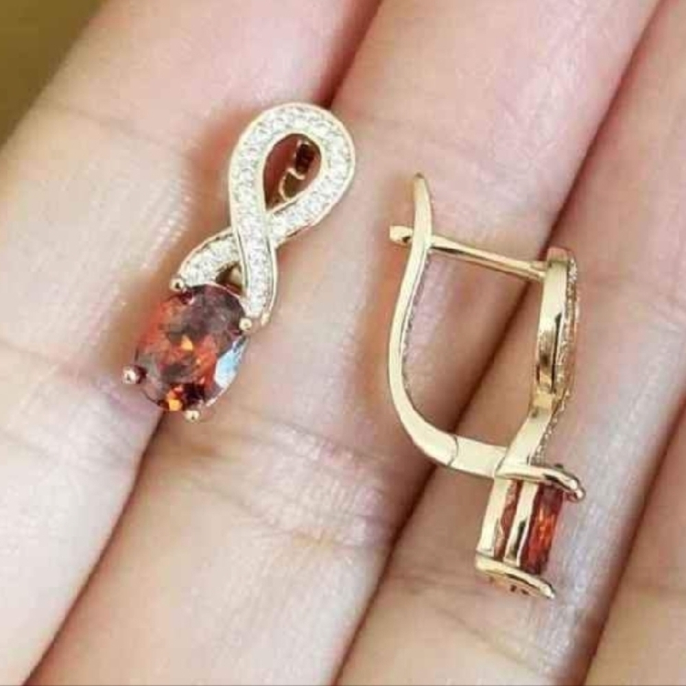 New 14K Gold Plated Oval Cut Ruby Diamond Infinity Hoop Earrings for Women